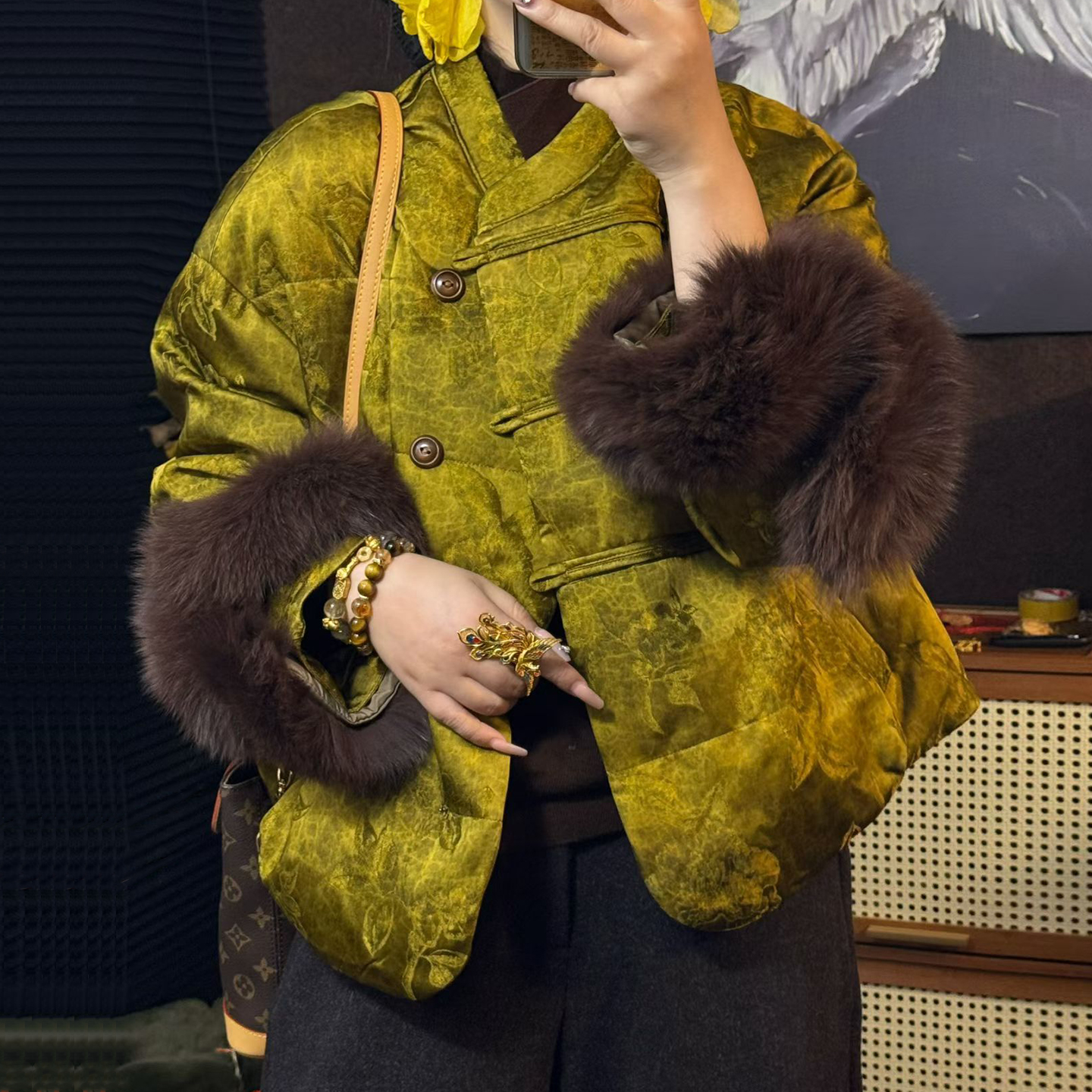 可拆卸狐狸毛新中式国风白鹅绒羽绒服女皮草外套短款2025冬新款