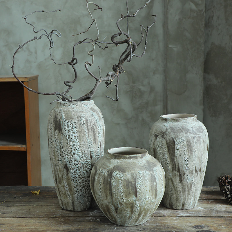 熔岩釉台面粗陶陶瓷花瓶复古 欧式简约酒店摆件插花别墅会所摆设,家居饰品,花瓶,淘宝优惠券,粉丝福利购,淘宝优惠卷