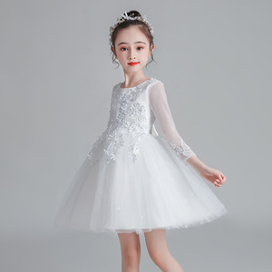 童装女童公主韩版新款长袖蓬蓬礼服儿童蕾丝白色公主裙春秋连衣裙