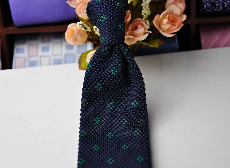 Perry Ellis外贸原男韩版正装领带针织领带纯色深蓝绣花休闲平头