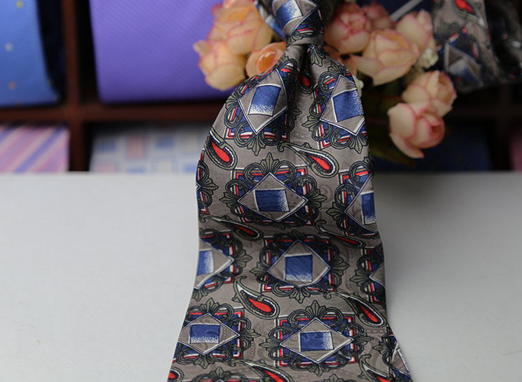 大牌外贸蚕丝真丝男士商务正装领带高端手工印花复古深灰轻薄10cm