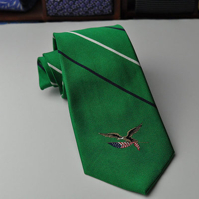 绣花领带外贸原单100%真丝男商务正装领带绿色老鹰斜纹领带9cm