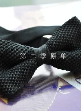 LAU'高级定制领结男商务正装领带领结黑色领结针织领结手缝工艺