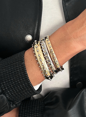 复古ins风椭圆铆钉弹簧手镯3件