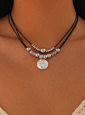 高级圆珠多层轻奢帅气皮质吊坠