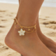 度假风甜美波西米亚花朵吊坠金属脚链女合金链条多层垂坠时尚 脚饰