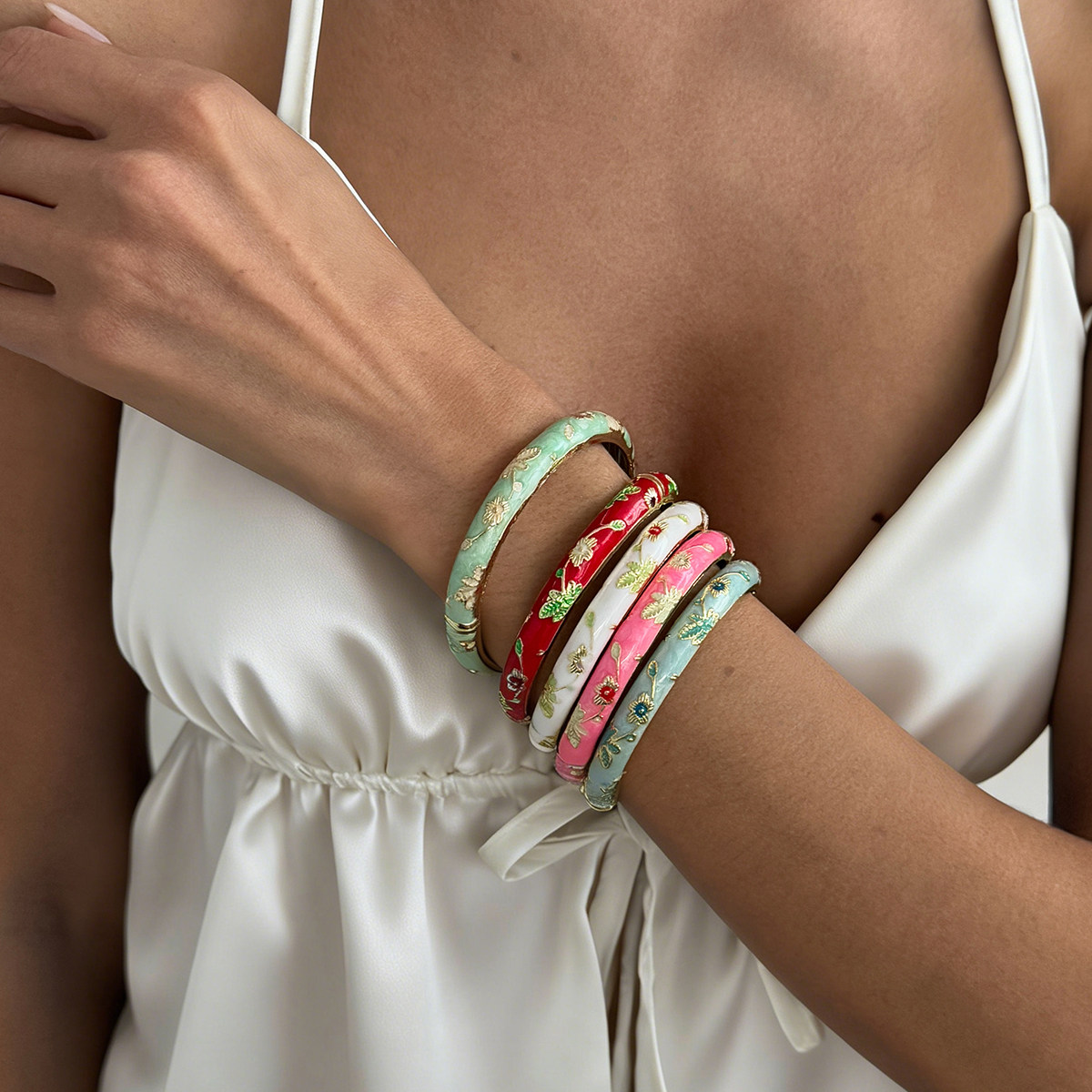 波西米亚风小众设计感彩色涂装手镯时尚款女百搭叠戴时尚手链饰品
