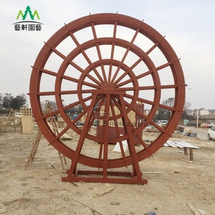 防腐木水车风水轮景观水车大型户外水车田园水车脚踏水车实木水车