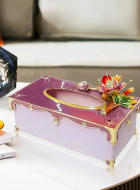 珐琅彩纸巾盒欧式高端多功能家用客厅餐厅创意美式轻奢收纳抽纸盒