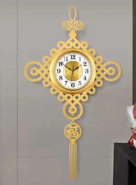 黄铜挂钟客厅餐厅新中式轻奢大气挂墙时钟创意个性艺术中国结钟表