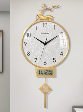 葫芦钟表黄铜鹿挂钟客厅家用轻奢风现代石英钟静音表挂墙时钟壁钟