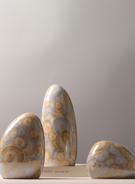 陶瓷假山摆件大理石贝壳纹陶瓷鹅卵石头酒柜书柜玄关门厅装饰摆件