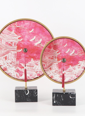 新中式中国红亚克力徽派凉亭阁屏风样板间客厅玄关水墨画装饰摆件