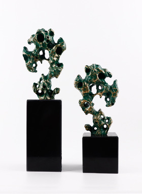 新中式仿真花艺永生青苔植物盆栽售楼处酒楼软装月牙花器假山摆件