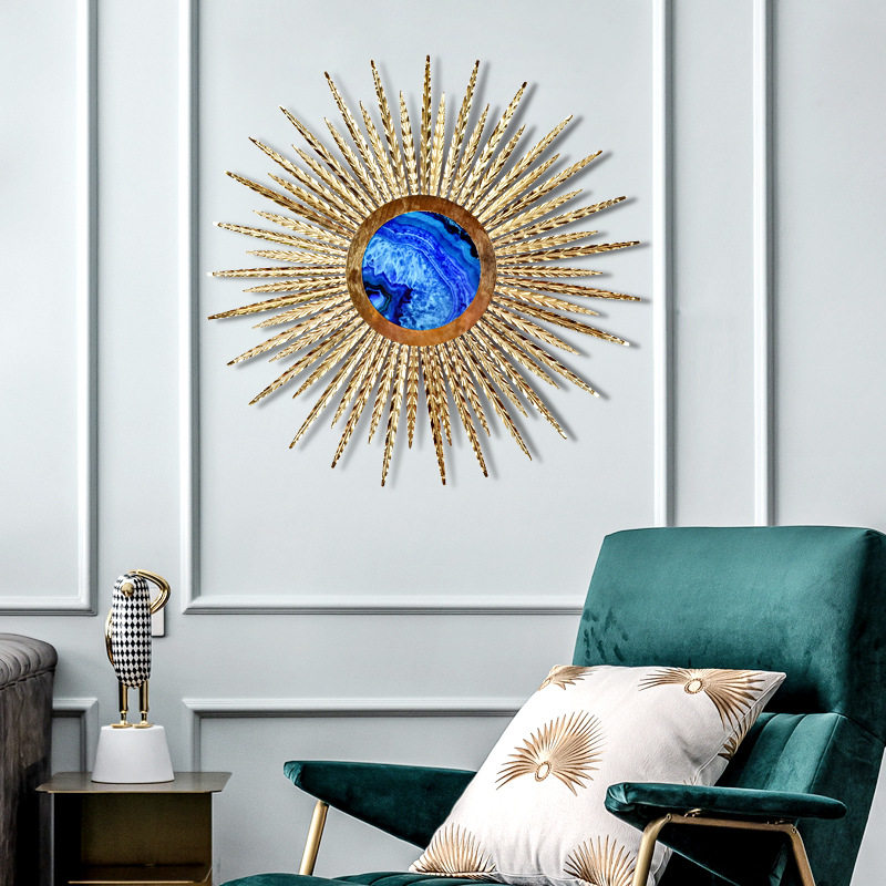 现代风格欧式客厅玄关铁艺挂墙圆形太阳镜子软装壁挂件背景墙装饰