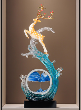 一鹿向前流沙画梅花鹿摆件客厅玄关电视柜乔迁新居礼品装饰品摆件