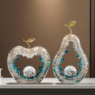 金箔透明苹果梨子摆件轻奢高档客厅电视柜酒柜办公室装饰品摆件