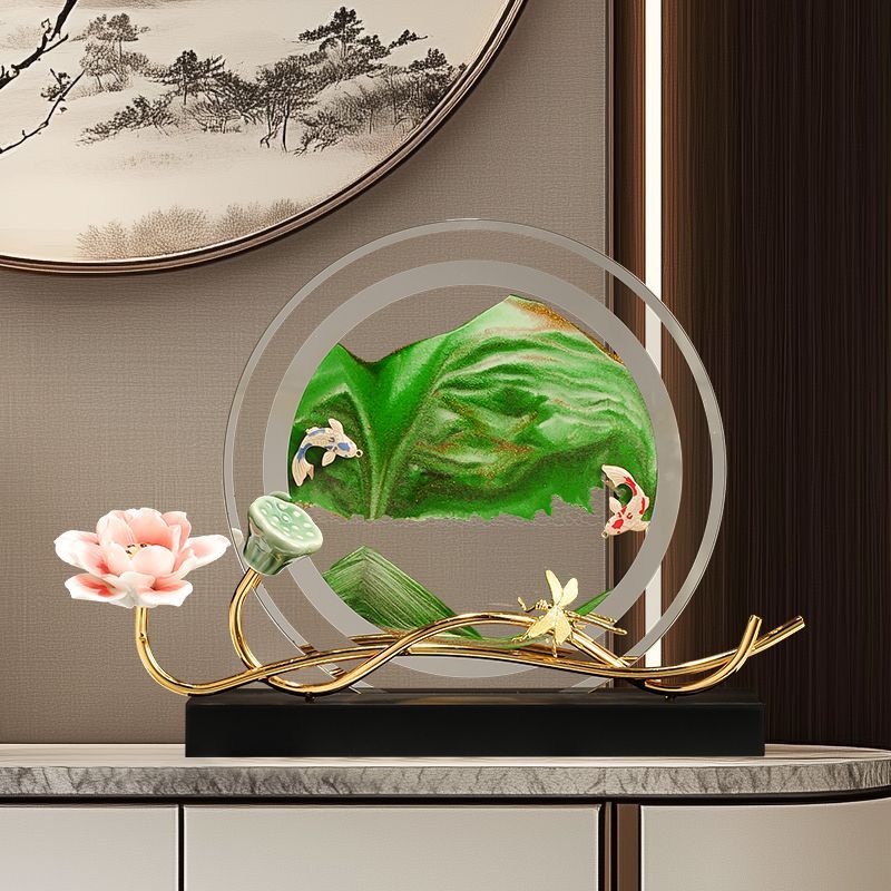 荷花荷塘夜色流沙画摆件高档新中式客厅酒柜电视柜博古架装饰摆设图片