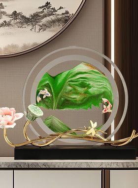 荷花荷塘夜色流沙画摆件高档新中式客厅酒柜电视柜博古架装饰摆设