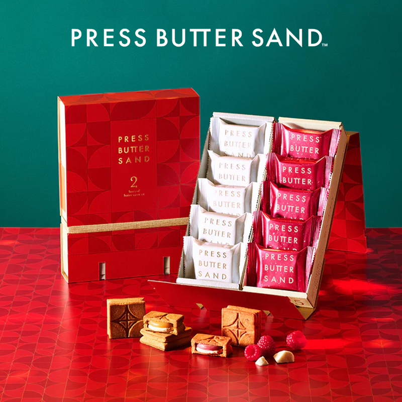 圣诞节限定日本PRESS BUTTER SAND焦糖奶油夹心饼干礼盒进口零食