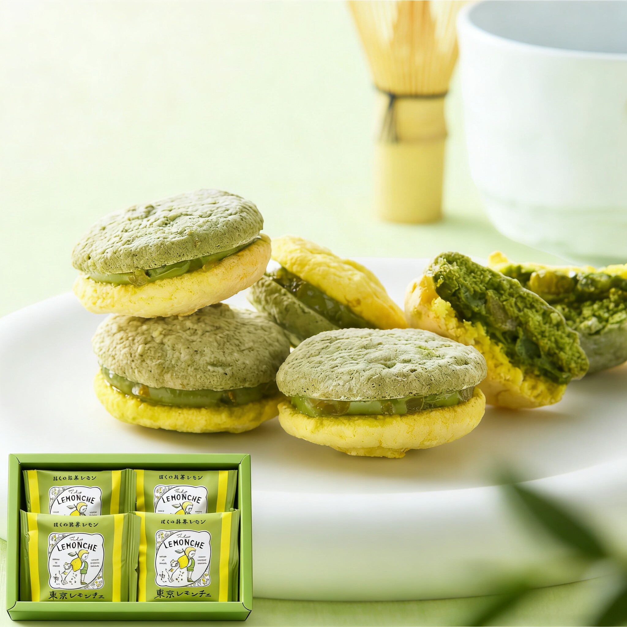 现货日本东京站限定lemonche柠檬草莓奶油夹心马卡龙抹茶饼干礼盒
