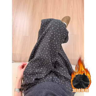 2025秋冬季新款加厚碎花阔腿裤女士百搭休闲裤呢子裤加厚碎花裤女