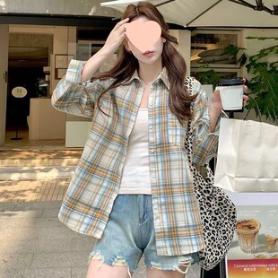 原版质量法式上衣休闲格子衬衣女款2026新款春秋装设计感衬衫外套