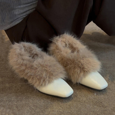 粗跟毛毛鞋女2025冬季新款