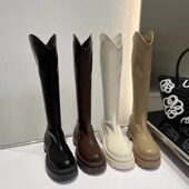 小个子长筒靴女2025新款 秋冬季 骑士靴V口加绒胖mm粗腿显瘦长靴子