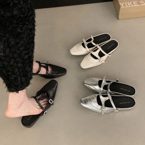 复古玛丽珍方头内增高包头拖