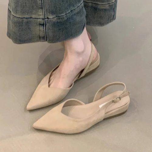 韩系包头凉单鞋女简约尖头不累脚