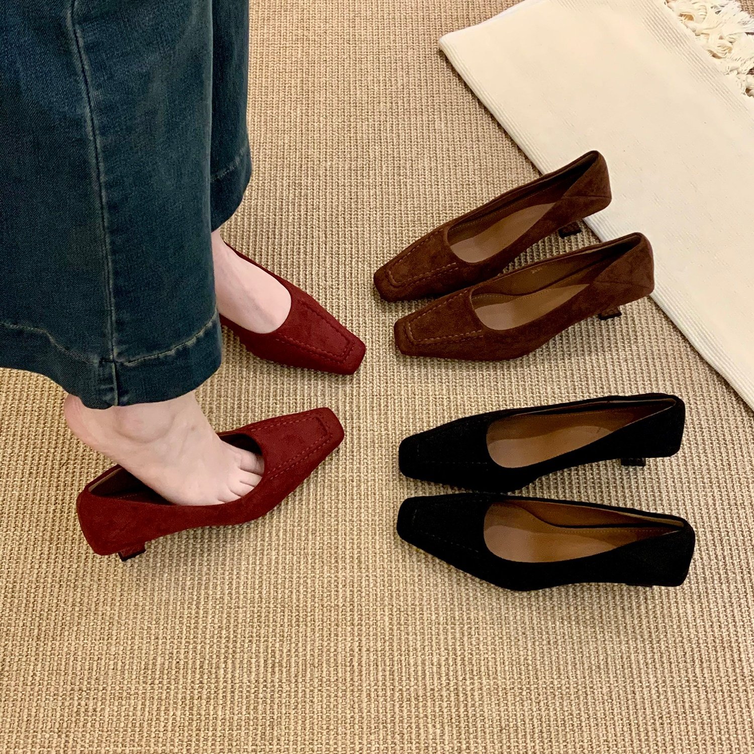 法式方头高跟鞋晚晚风酒红色单鞋女2026春季新款气质通勤工作鞋子