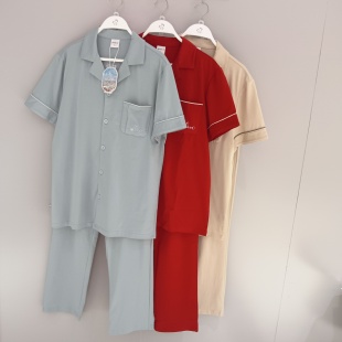 都市丽人新款FHH9A2男士睡衣无尘棉短袖长裤开衫翻领家居服套装