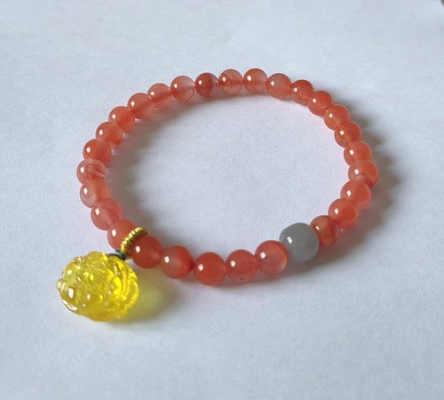 263～原创南红玛瑙手串樱桃红圆珠单圈气质款琥珀花牡丹蜜蜡手串