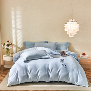 小绵羊火焰绒绣花四件套加厚保暖牛奶绒珊瑚绒冬被套床单高档床品
