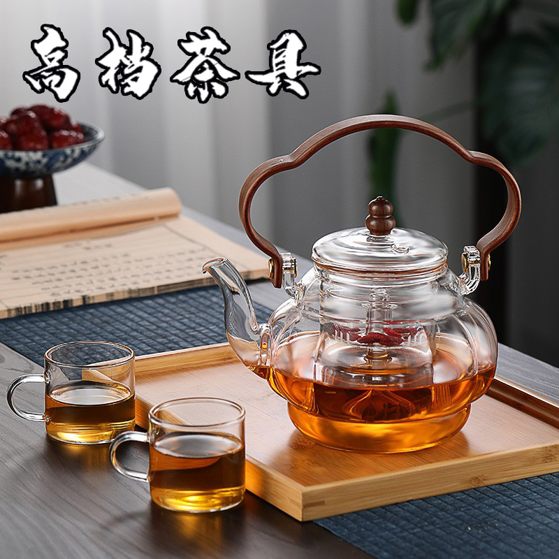 耐高温玻璃煮茶壶大容量蒸煮两用提梁壶加厚耐热蒸茶器泡茶烧水壶