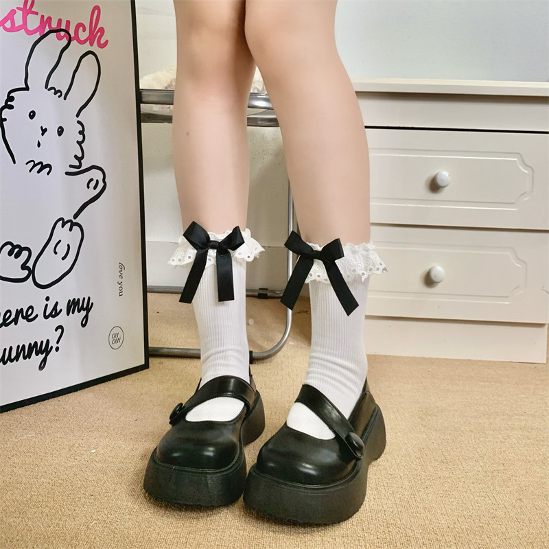 洛丽塔袜子女lo堆堆小腿袜甜美中筒蕾丝花边蝴蝶结短袜千金风jk袜