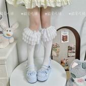 lolita蕾丝多层花边小腿袜女jk甜美蝴蝶结洛丽塔中筒袜配靴子doll