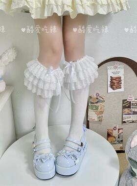 lolita蕾丝多层花边小腿袜女jk甜美蝴蝶结洛丽塔中筒袜配靴子doll