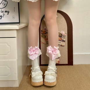 Lolita甜美日系蝴蝶结花边棉袜JK少女蕾丝木耳边袜子芭蕾风袜子女
