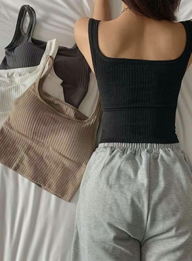 Threaded Tank Top Solid Sports Strap 螺纹背心纯色运动吊带女