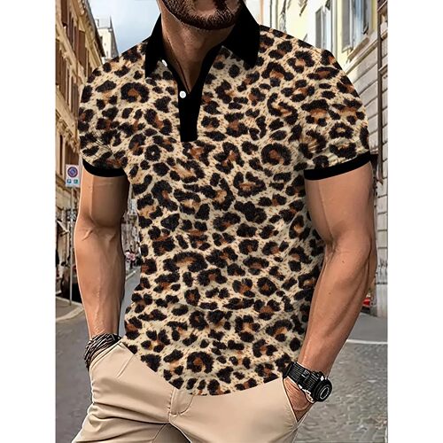 翻领印花套头短袖 Collar leopard print short sleeved T-shirt