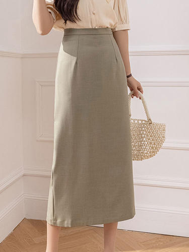 Mid length irregular pleated A-line skirt女中长款不规则A字裙