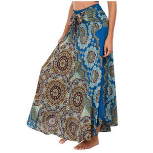 Print Contrast Lace Skirt撞色印花系绳半身长裙 High Waist