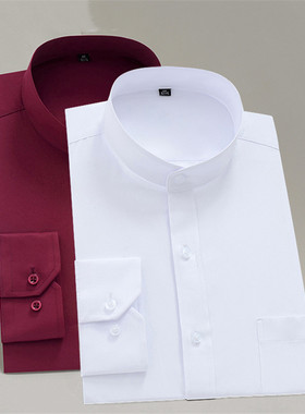 Simple solid standing collar formal shirt简约立领正装衬衣男