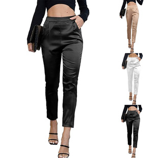 straight tight waisted pants 高腰紧身直筒九分裤 cropped High