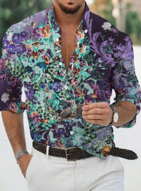 Men's printed casual long sleeved shirt男士印花休闲长袖衬衫