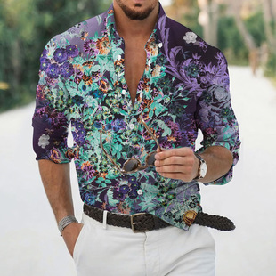 Men's printed casual long sleeved shirt男士印花休闲长袖衬衫