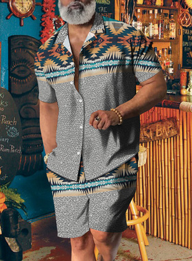 Contrast printed men's loose fitting suit撞色印花男宽松套装