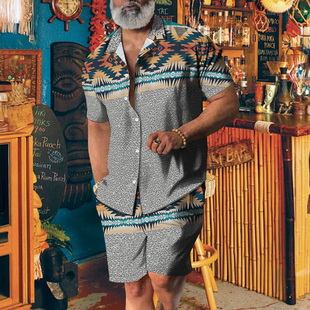 Contrast printed men's loose fitting suit撞色印花男宽松套装